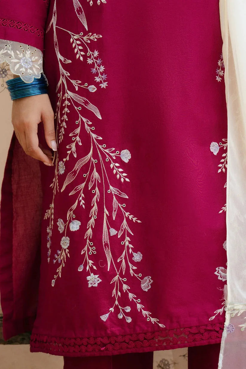 ZARASHAHJAHAN-3PC DHANAK EMBROIDERED SHIRT WITH COTTON NET EMBROIDERED DUPATTA AND TROUSER-ADR-4216