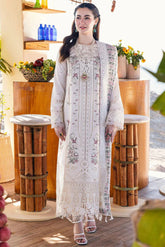 QALAMQAR-3PC LAWN EMBROIDERED SHIRT WITH CHIFFOON EMBROIDERED PRINT DUPATTA AND EMB TROUSER-ADR-4652