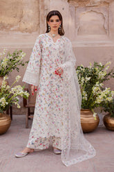 BAROUQE-3PC LAWN SCHIFFLI EMBROIDERED PRINTED SHIRT WITH SILK PRINT DUPATTA AND PRINT TROUSER-ADR-015