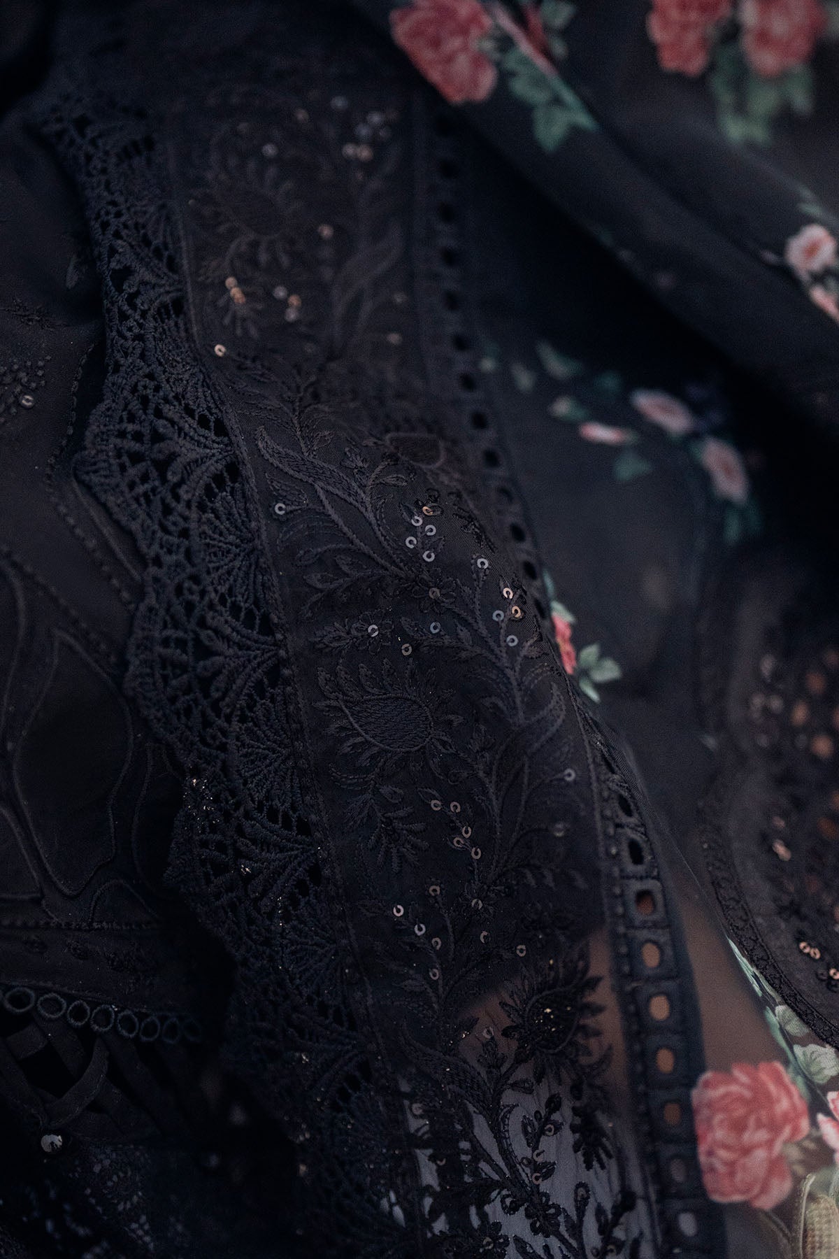 NUREH-3PC LAWN CHIKENKARI LASER EMBROIDERED SHIRT WITH ORGANZA EMBROIDERED PRINT DUPATTA-3667-EID FESTIVE