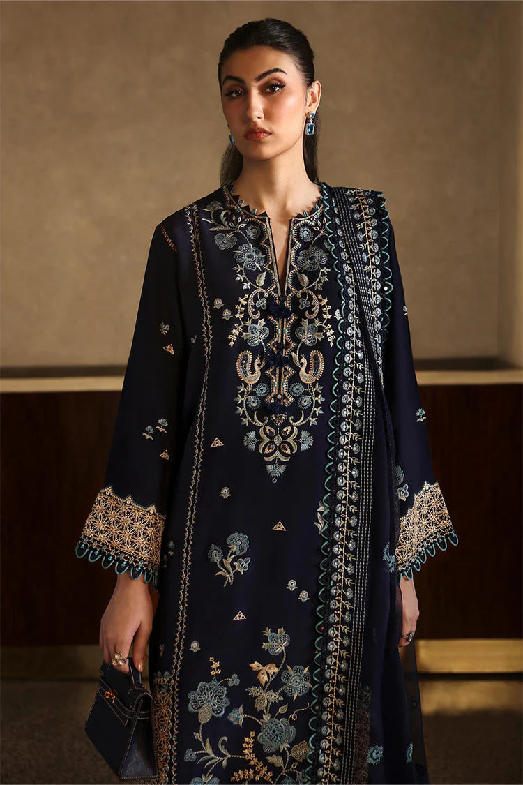 ZAHA-3PC DHANAK EMBROIDERED SHIRT WITH DHANAK EMBROIDRED SHAWL & TROUSER -ADR-4181