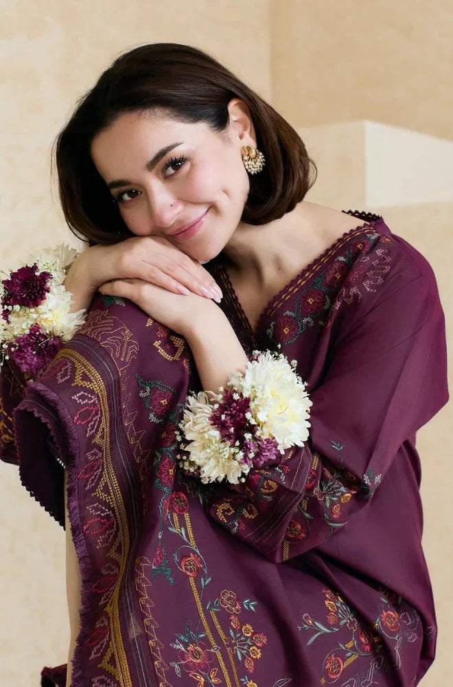 ZARA SHAHJAHAN - 3PC LAWN EMBROIDERED SHIRT WITH ORGANZA EMBROIDERED DUPATTA AND TROUSER -ADR-3826