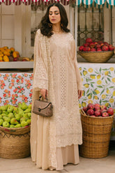 MAHNUR-3PC LAWN CHIKAANKARI EMBROIDERED SHIRT WITH KHADDI NET EMB DUPATTA AND TROUSER -ADR-4703