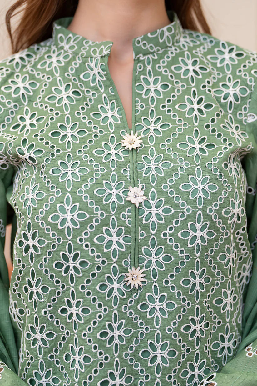 MIRAKHI-3PC LAWN CHIKENKARI EMBROIDERED SHIRT WITH LAWN TUBE SLUB DUPATTA-ADR