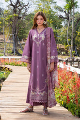 GARNET-3PC LAWN EMBROIDERED SHIRT WITH CHIFFON PRINTED DUPATTA AND TROUSER-ADR-4861