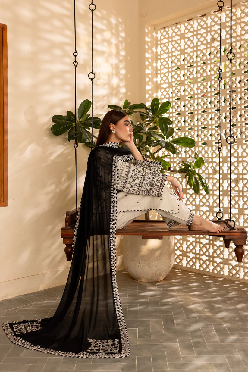 BATIK-3PC DHANAK EMBROIDERED SHIRT WITH CHIFFON EMBROIDERED DUPATTA AND EMB TROUSER-ADR-4104