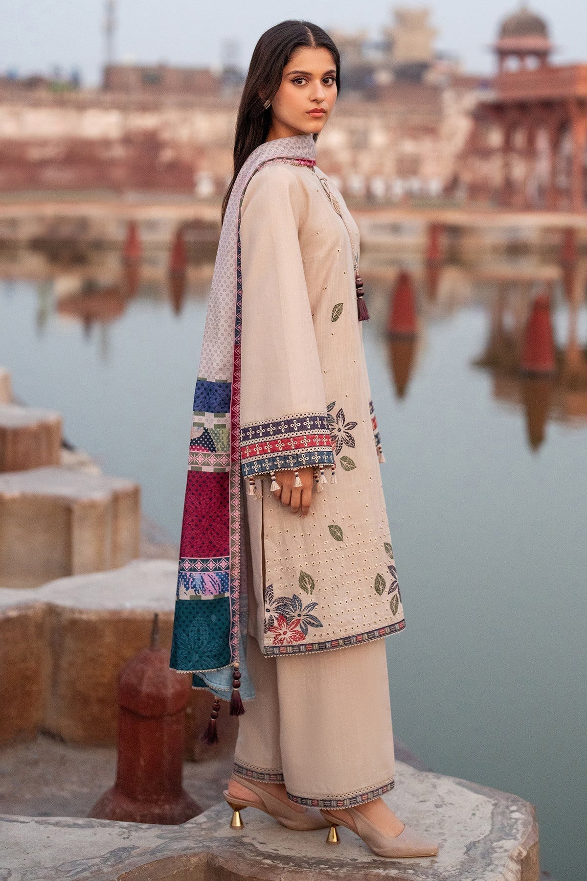 JAZMIN-3PC LAWN EMBROIDERED SHIRT WITH MONARK PRINTED DUPATTA AND TROUSER-ADR-3631