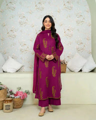 SAPPHIRE-3PC DHANAK EMBROIDERED SHIRT WITH DHANAK EMBROIDERED SHAWL AND TROUSER-ADR-4232