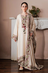 ZAIB-3PC KARANDI EMBROIDERED SHIRT WITH KARANDI EMB SHAWL AND EMB TROUSER-ADR-5213