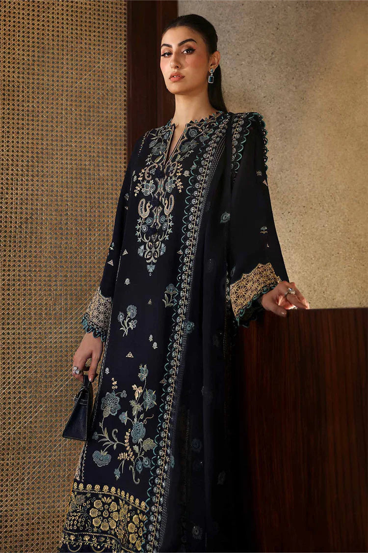 ZAHA-3PC DHANAK EMBROIDERED SHIRT WITH DHANAK EMBROIDRED SHAWL & TROUSER -ADR-4181