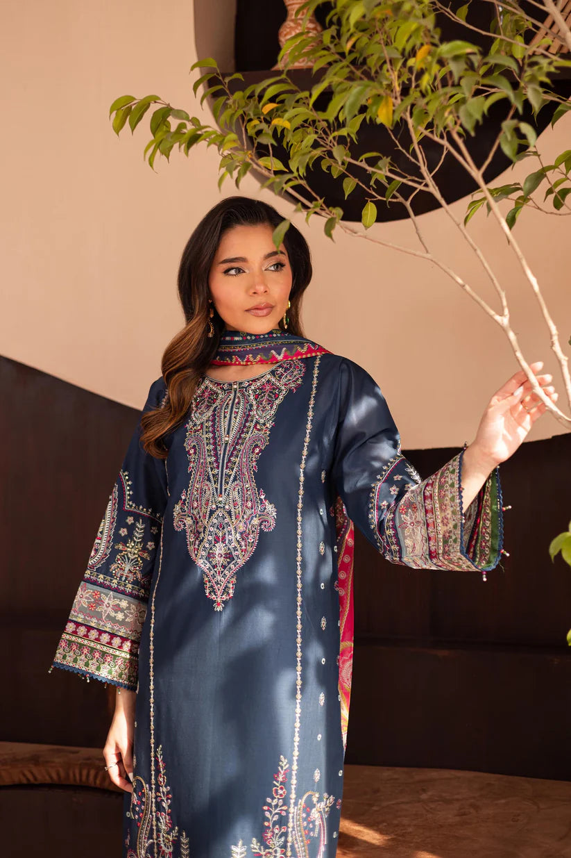 BATIK-3PC DHANAK SEQUENCE EMBROIDERED SHIRT WITH COUTRAI PRINTED SHAWL & DHANAK EMB TOUSER-ADR-4183