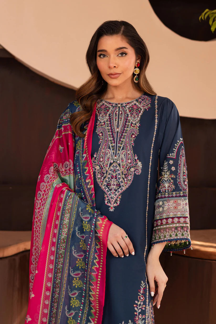 BATIK-3PC DHANAK SEQUENCE EMBROIDERED SHIRT WITH COUTRAI PRINTED SHAWL & DHANAK EMB TOUSER-ADR-4183
