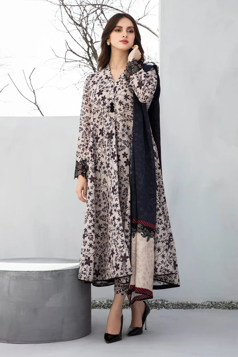 BAROUQE-3PC KHADDAR PRINTED SHIRT WITH KHADDAR PRINT DUPATTA AND PRINT TROUSER-ADR-2560