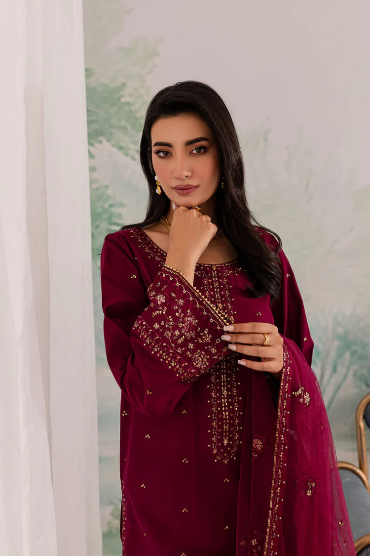 JAZMIN-3PC DHANAK EMBROIDERED SHIRT WITH CHIFFON EMBROIDERED DUPATTA AND TROUSER-ADR-4198