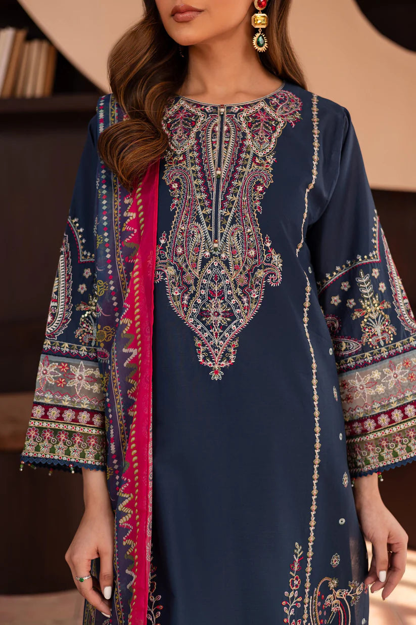 BATIK-3PC DHANAK SEQUENCE EMBROIDERED SHIRT WITH COUTRAI PRINTED SHAWL & DHANAK EMB TOUSER-ADR-4183