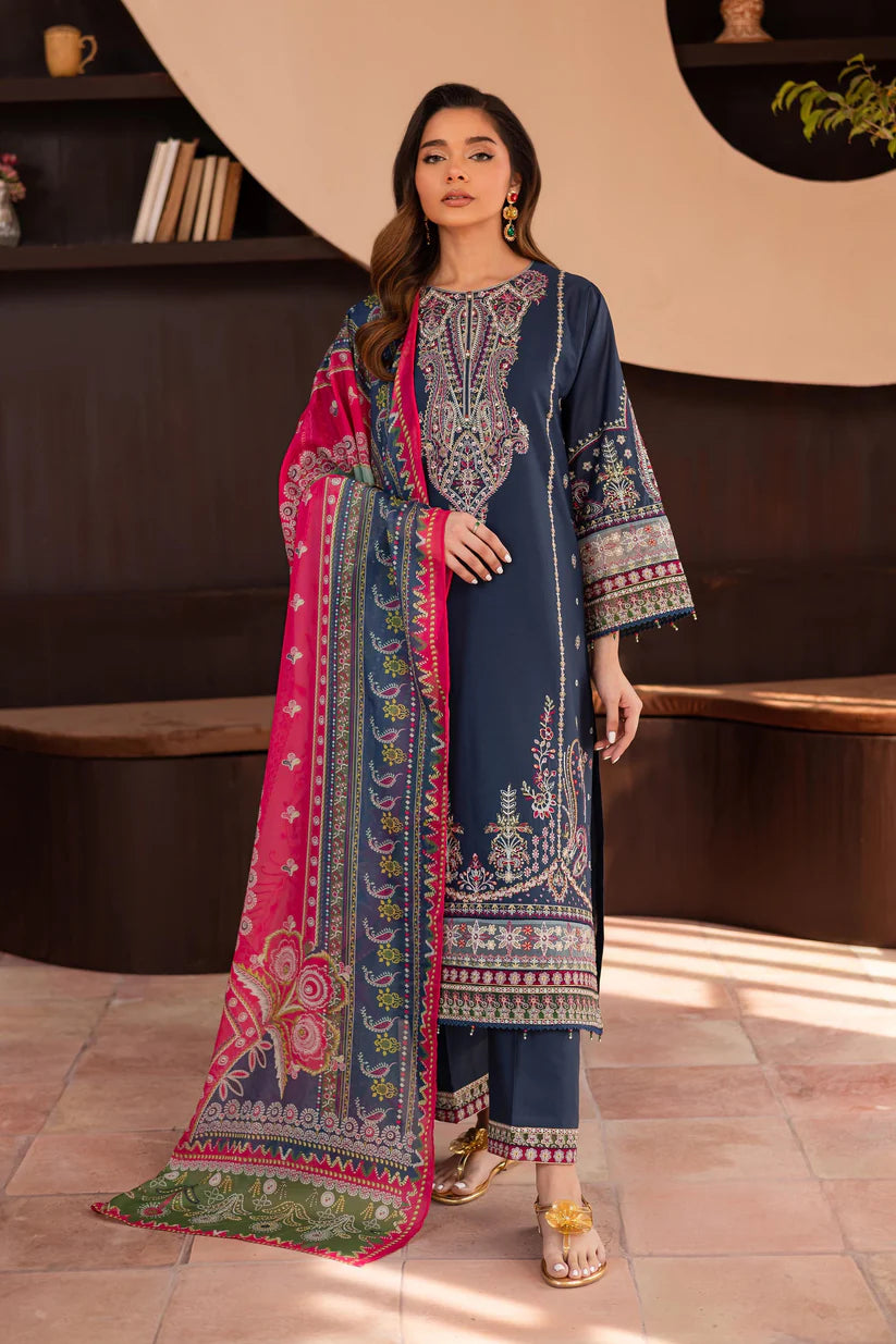 BATIK-3PC DHANAK SEQUENCE EMBROIDERED SHIRT WITH COUTRAI PRINTED SHAWL & DHANAK EMB TOUSER-ADR-4183