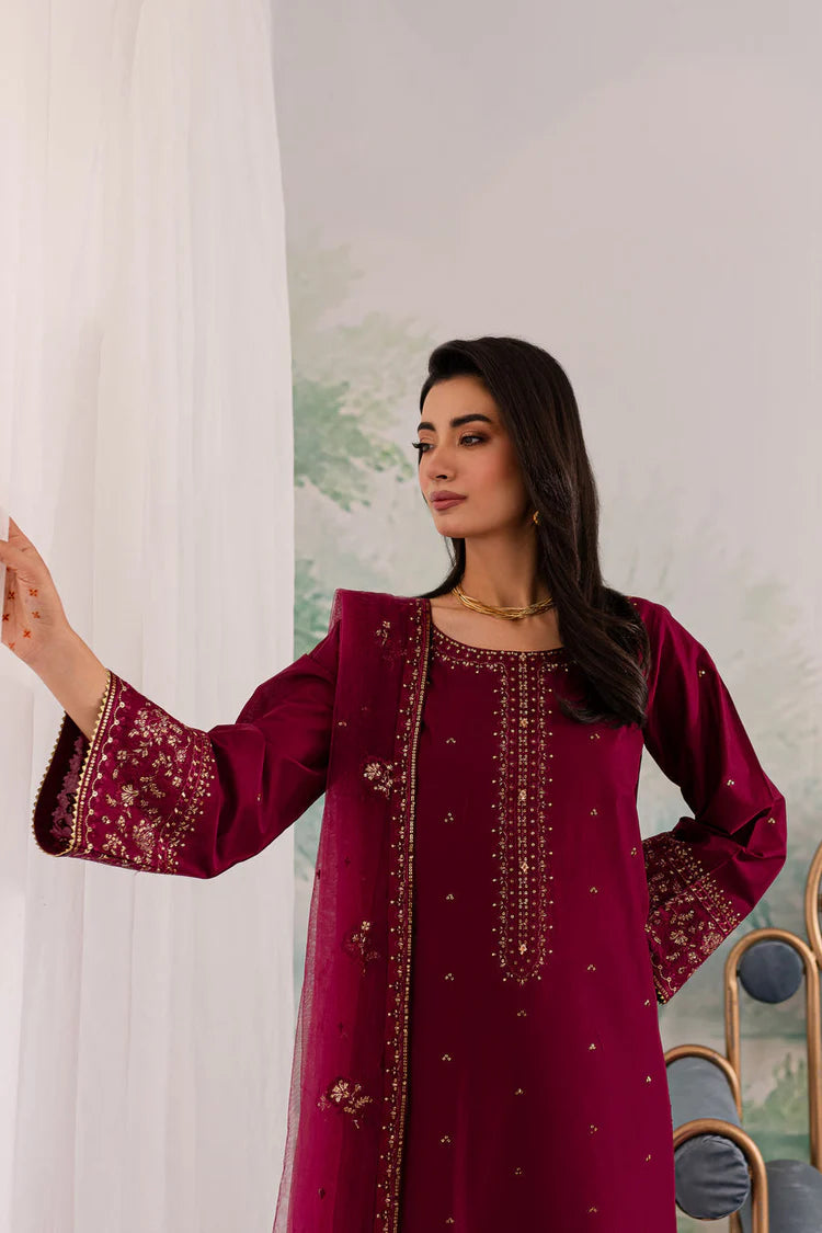 JAZMIN-3PC DHANAK EMBROIDERED SHIRT WITH CHIFFON EMBROIDERED DUPATTA AND TROUSER-ADR-4198