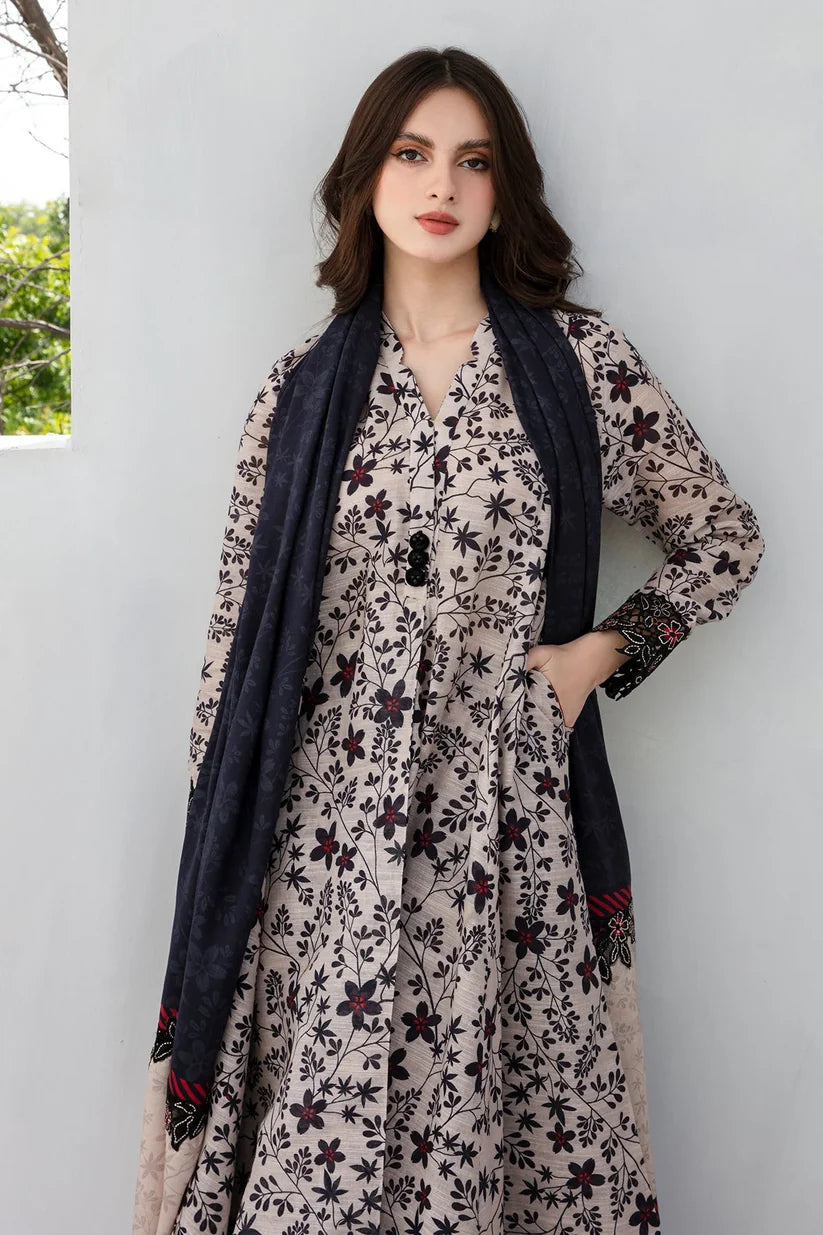 BAROUQE-3PC KHADDAR PRINTED SHIRT WITH KHADDAR PRINT DUPATTA AND PRINT TROUSER-ADR-2560