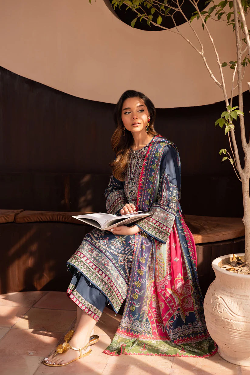BATIK-3PC DHANAK SEQUENCE EMBROIDERED SHIRT WITH COUTRAI PRINTED SHAWL & DHANAK EMB TOUSER-ADR-4183