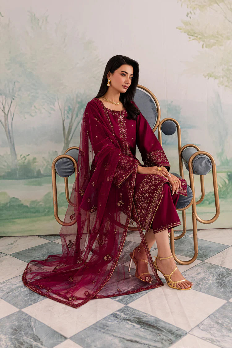 JAZMIN-3PC DHANAK EMBROIDERED SHIRT WITH CHIFFON EMBROIDERED DUPATTA AND TROUSER-ADR-4198