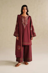 IZNIK-3PC DHANAK EMBROIDERED SHIRT WITH DHANAK EMBROIDERED SHAWL AND EMB TROUSER -ADR-5164