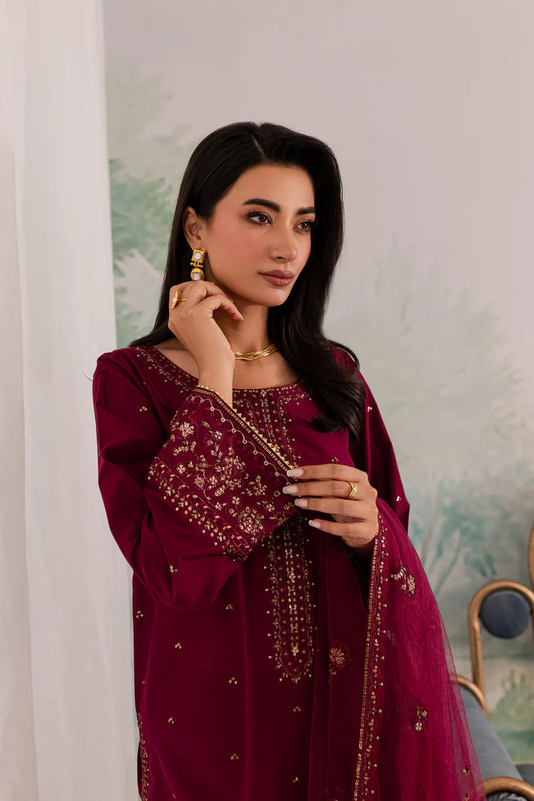 JAZMIN-3PC DHANAK EMBROIDERED SHIRT WITH CHIFFON EMBROIDERED DUPATTA AND TROUSER-ADR-4198