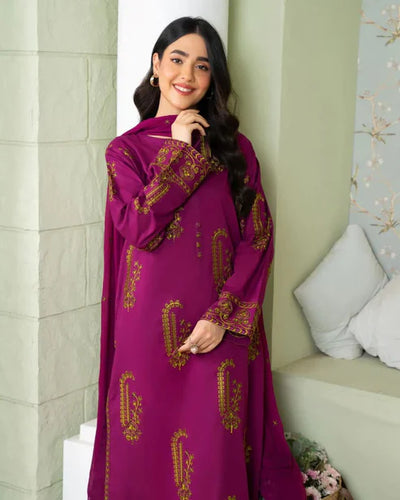 SAPPHIRE-3PC DHANAK EMBROIDERED SHIRT WITH DHANAK EMBROIDERED SHAWL AND TROUSER-ADR-4232