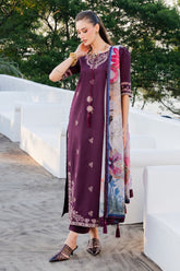 IZEL-3PC LAWN EMBROIDERED SHIRT WITH CHIFFON PRINT DUPATTA AND EMB TROUSER-ADR-4839