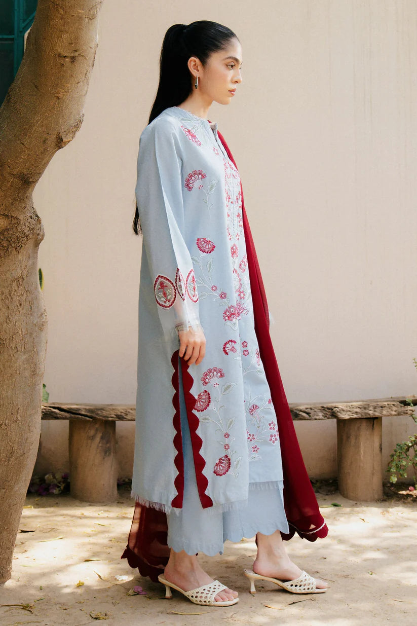 ZAHRA SHAHJAHAN-3PC DHANAK EMBROIDERED SHIRT WITH CHIFFON DUPATTA AND TROUSER-ADR-4215