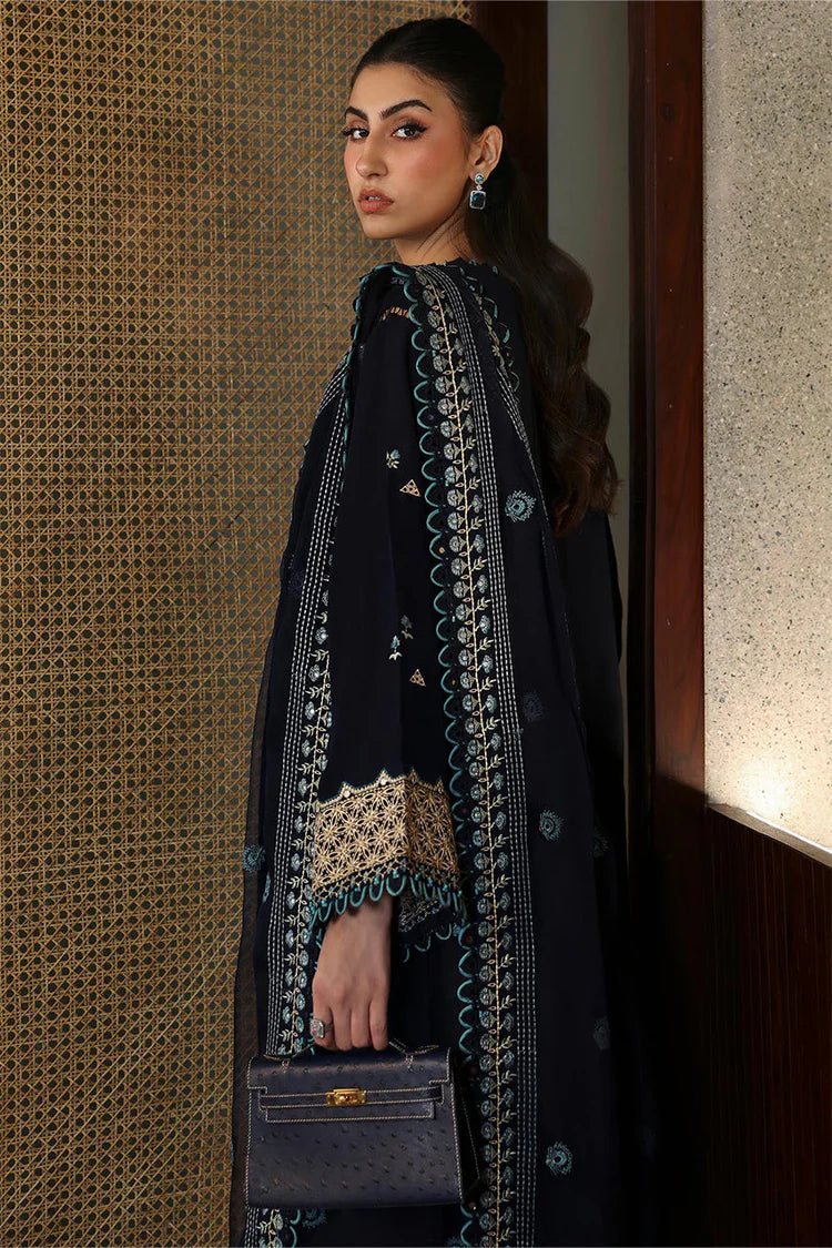 ZAHA-3PC DHANAK EMBROIDERED SHIRT WITH DHANAK EMBROIDRED SHAWL & TROUSER -ADR-4181