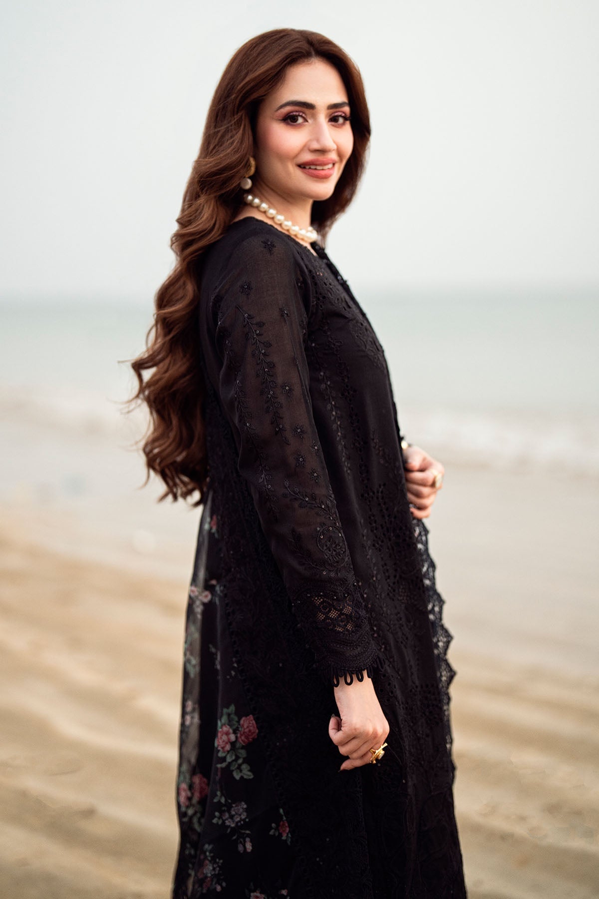 NUREH-3PC LAWN CHIKENKARI LASER EMBROIDERED SHIRT WITH ORGANZA EMBROIDERED PRINT DUPATTA-3667-EID FESTIVE