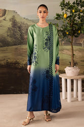 NUREH-3PC SHAMOZE SILK PRINTED EMB SHIRT WITH SOFT SILK PRINTED EMB DUPATTA AND TROUSER-ADR-1736