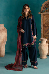BATIK-3PC DHANAK EMBROIDERED SHIRT WITH COURTRAI PRINTED SHAWL & EMB TROUSER-ADR-4231