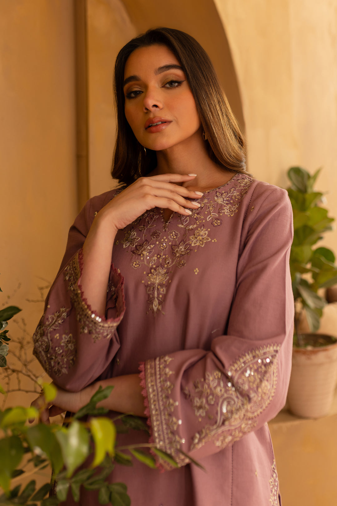 BATIK-2PC SEQUIN DHANAK EMBROIDERED SHIRT WITH SEQUIN DHANAK EMBROIDERED TROUSER-ADR-3470