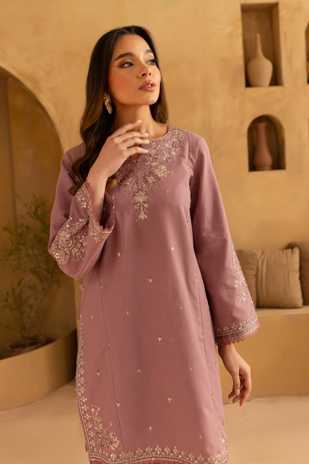 BATIK-2PC SEQUIN DHANAK EMBROIDERED SHIRT WITH SEQUIN DHANAK EMBROIDERED TROUSER-ADR-3470