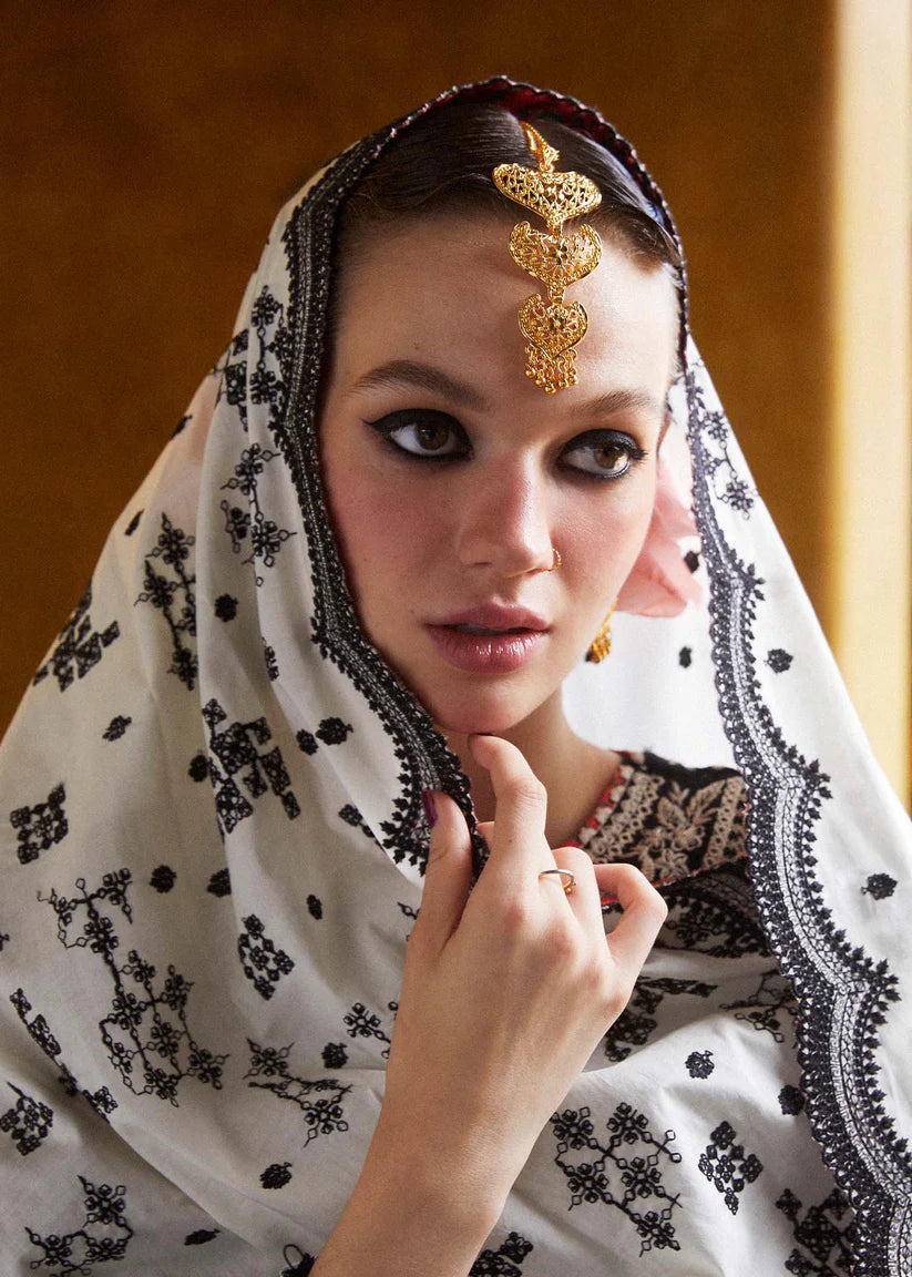 HUSSAIN REHAR-3PC DHANAK EMBROIDERED SHIRT WITH COTTON NET EMBROIDERED DUPATTA AND EMB TROUSER-ADR-4196