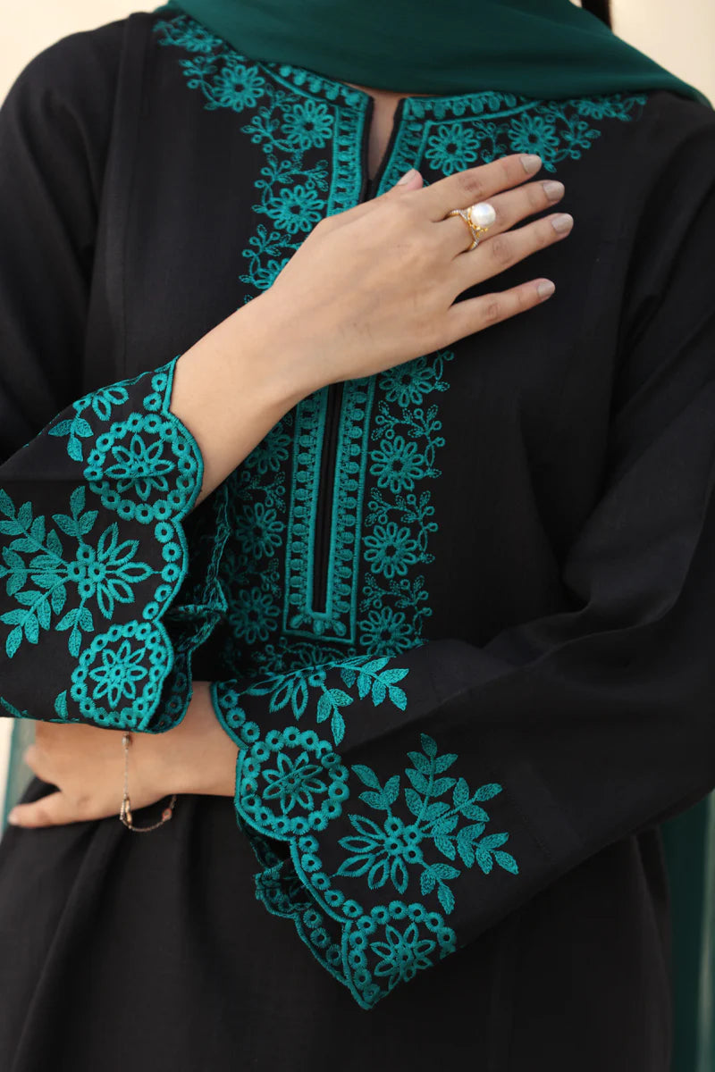 FEROZAE-2PC DHANAK EMBROIDERED SHIRT WITH DHANAK EMB TROUSER-ADR-3387 B