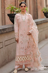 QALAMQAR-3PC LAWN CHIKAN EMBROIDERED SHIRT WITH KHADDI NET EMB DUPATTA AND TROUSER-ADR-4718