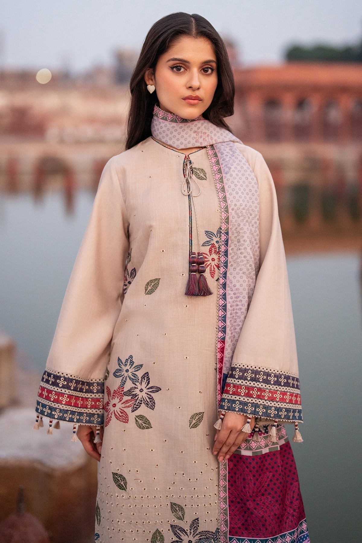 JAZMIN-3PC LAWN EMBROIDERED SHIRT WITH MONARK PRINTED DUPATTA AND TROUSER-ADR-3631