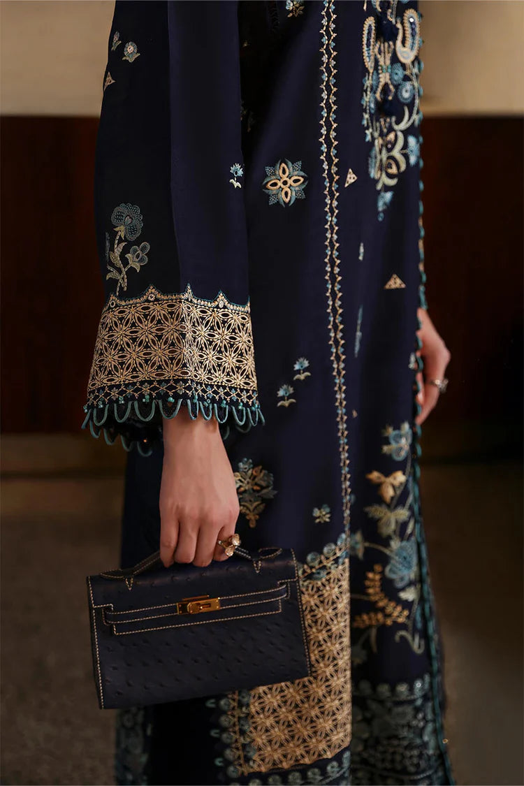 ZAHA-3PC DHANAK EMBROIDERED SHIRT WITH DHANAK EMBROIDRED SHAWL & TROUSER -ADR-4181