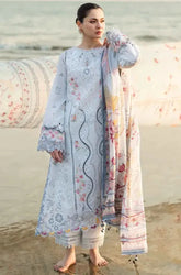 QALAMQAR - 3PC LAWN EMBROIDERED SHIRT WITH MONARK PRINTED DUPATTA AND TROUSER-ADR-3663