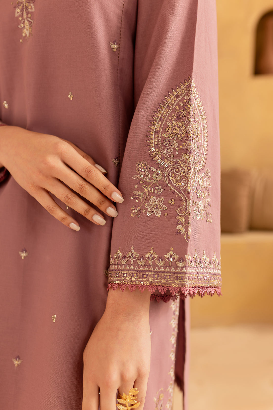 BATIK-2PC SEQUIN DHANAK EMBROIDERED SHIRT WITH SEQUIN DHANAK EMBROIDERED TROUSER-ADR-3470