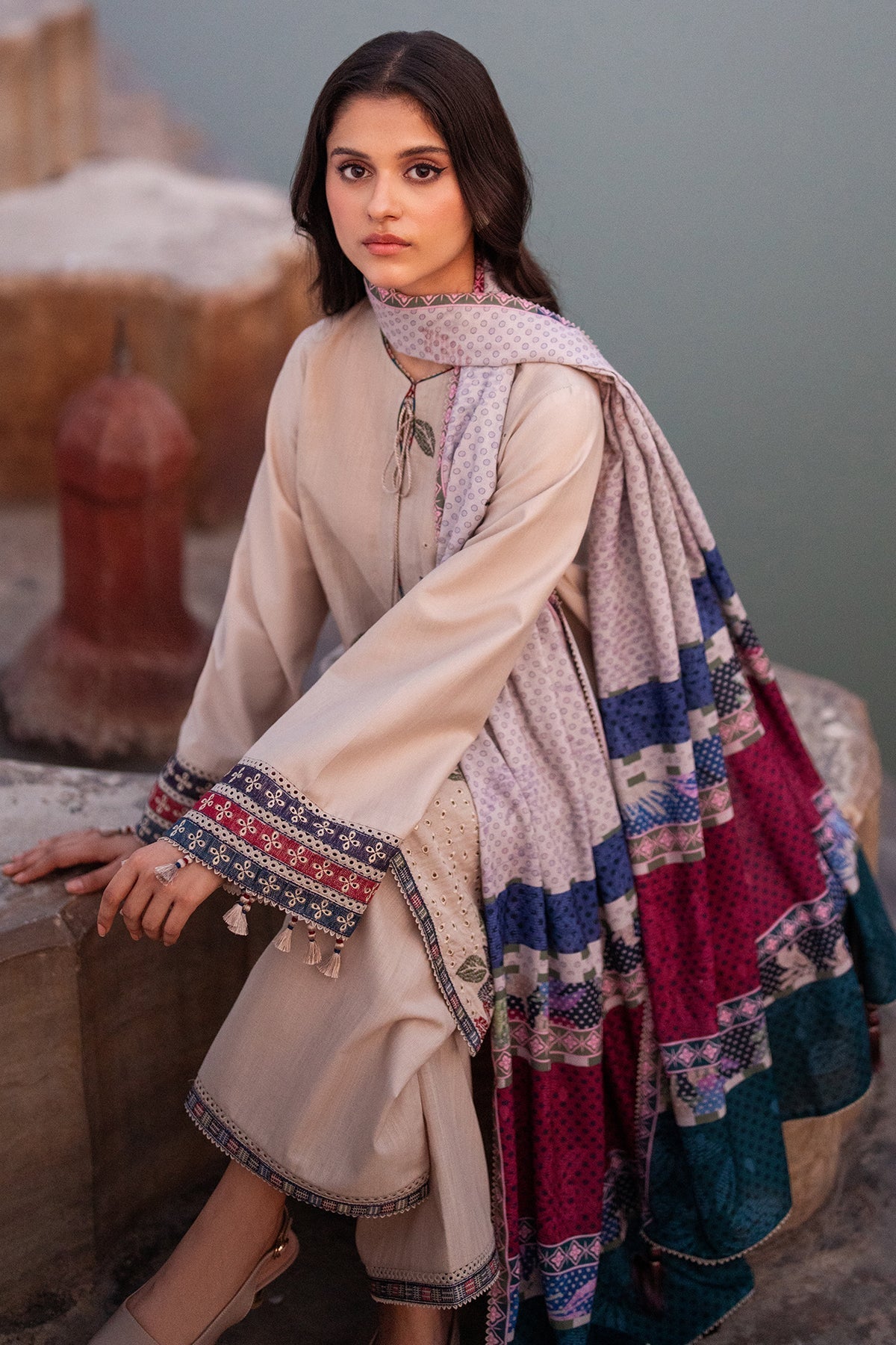 JAZMIN-3PC LAWN EMBROIDERED SHIRT WITH MONARK PRINTED DUPATTA AND TROUSER-ADR-3631