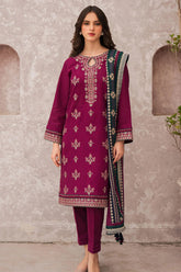 JAZMIN 3PC DHANAK EMBROIDERED SHIRT WITH COURTRAIWOOL PRINT SHAWL-ADR-4015