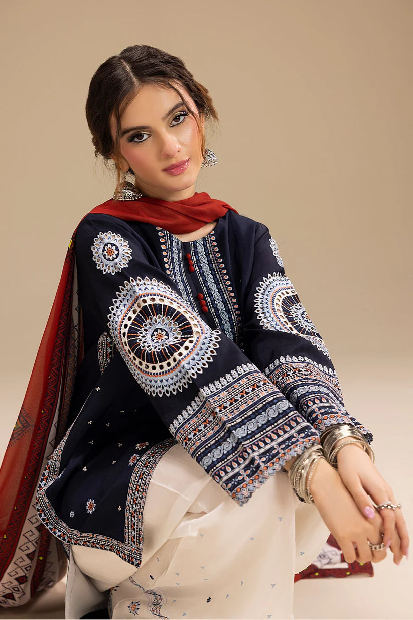 JAZMIN-3PC DHANAK EMBROIDERED SHIRT WITH CORTRAI WOOL PRINTED SHAWL AND EMB TROUSER-ADR-4080