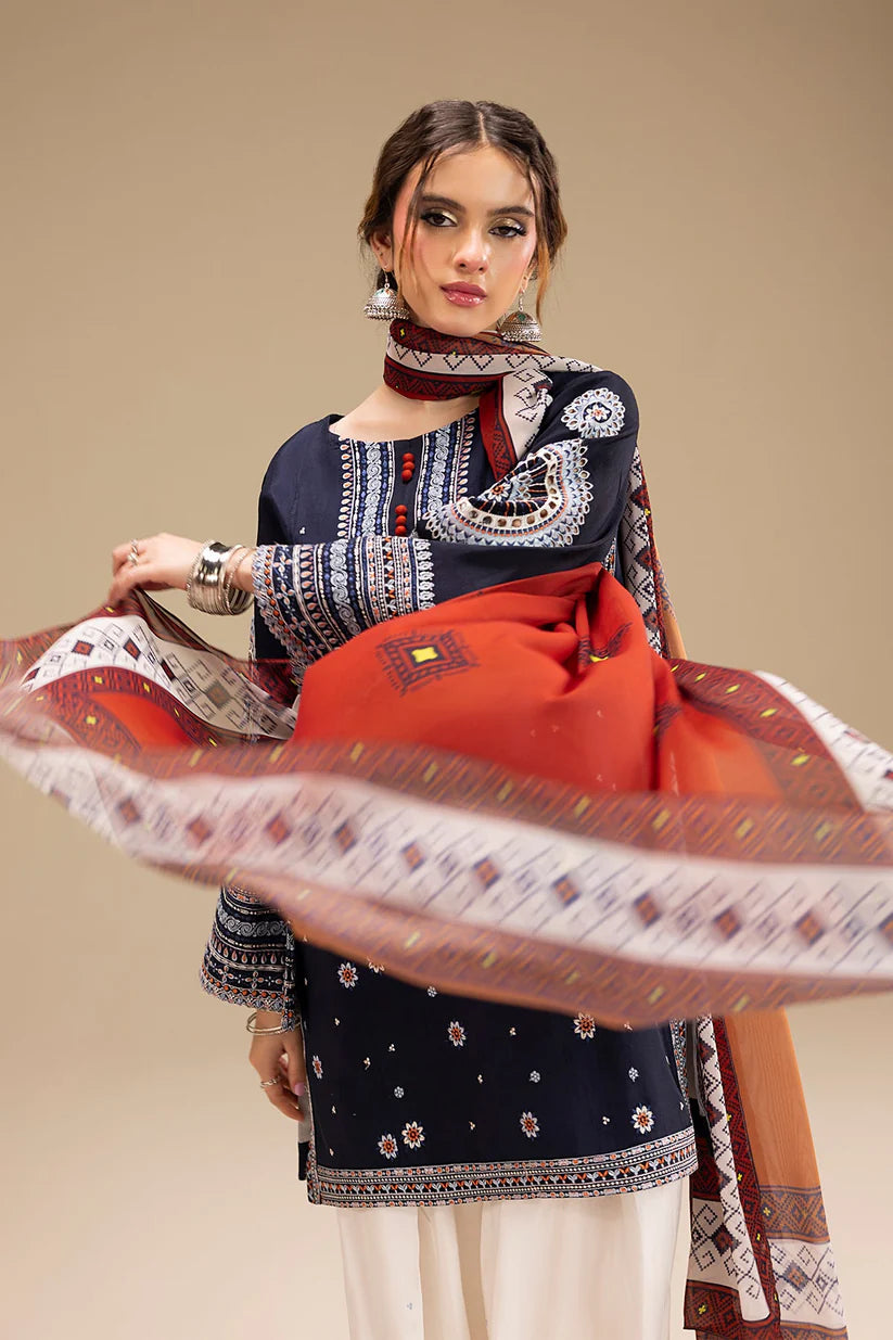 JAZMIN-3PC DHANAK EMBROIDERED SHIRT WITH CORTRAI WOOL PRINTED SHAWL AND EMB TROUSER-ADR-4080