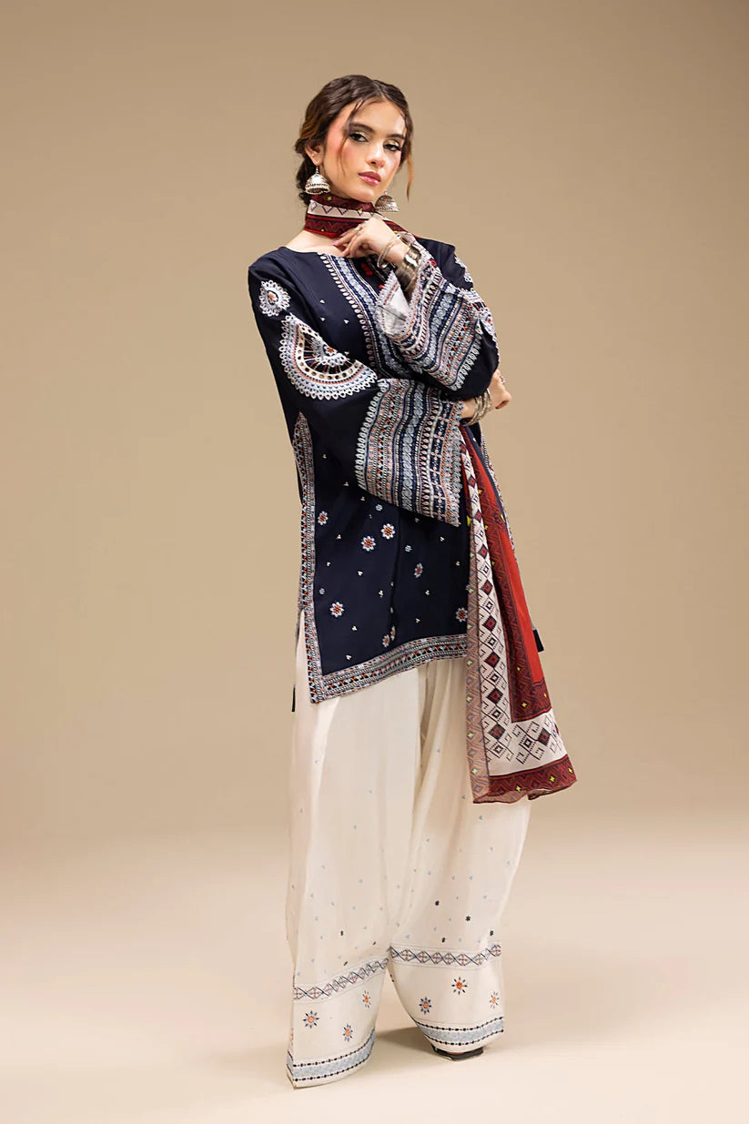 JAZMIN-3PC DHANAK EMBROIDERED SHIRT WITH CORTRAI WOOL PRINTED SHAWL AND EMB TROUSER-ADR-4080