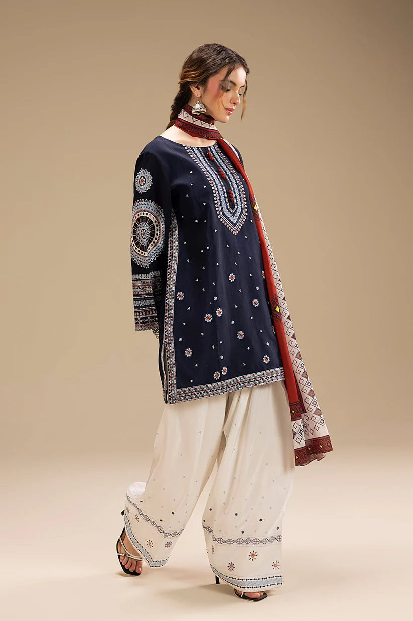 JAZMIN-3PC DHANAK EMBROIDERED SHIRT WITH CORTRAI WOOL PRINTED SHAWL AND EMB TROUSER-ADR-4080