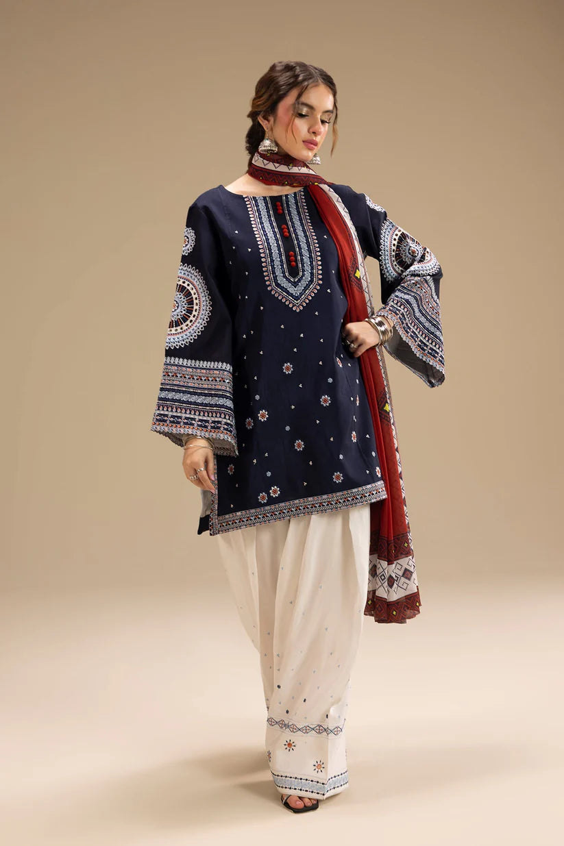 JAZMIN-3PC DHANAK EMBROIDERED SHIRT WITH CORTRAI WOOL PRINTED SHAWL AND EMB TROUSER-ADR-4080