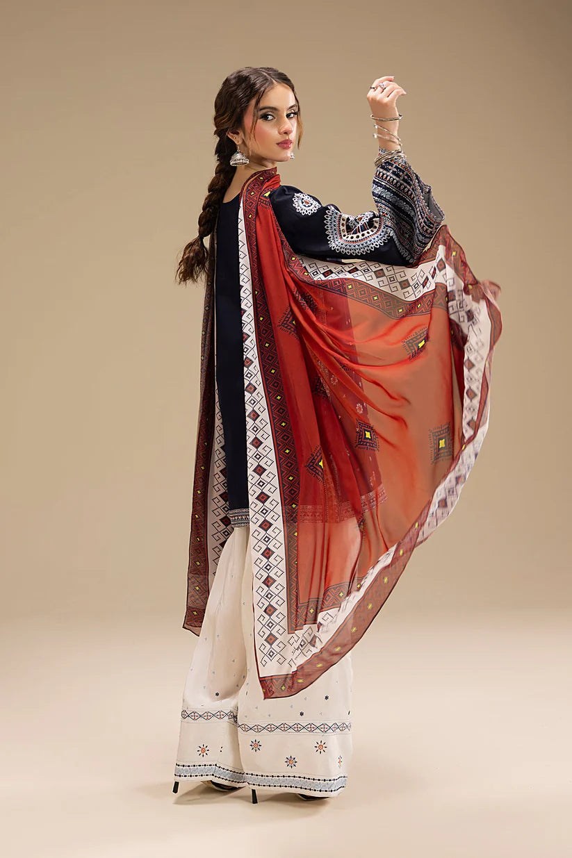 JAZMIN-3PC DHANAK EMBROIDERED SHIRT WITH CORTRAI WOOL PRINTED SHAWL AND EMB TROUSER-ADR-4080